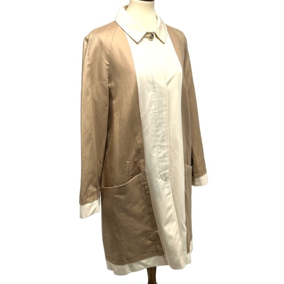 See By Chloe Tan & Cream Natural Flax Cotton Button Front Casual Jacket Coat 12 - Picture 9 of 13
